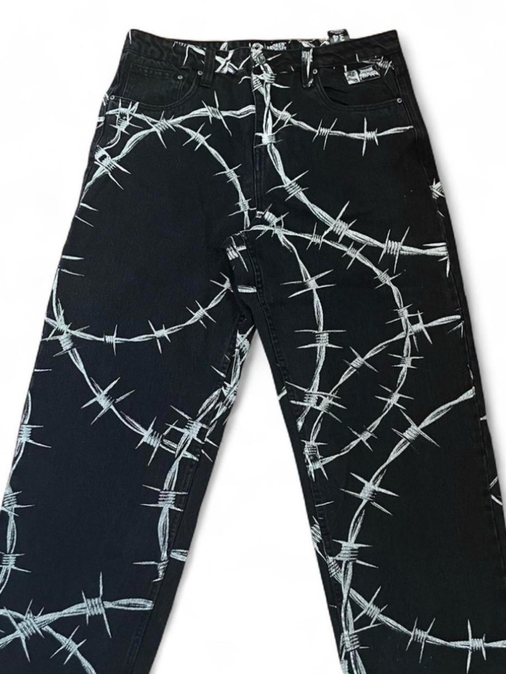 Black Barbed Wire Print Relaxed Men’s Jeans